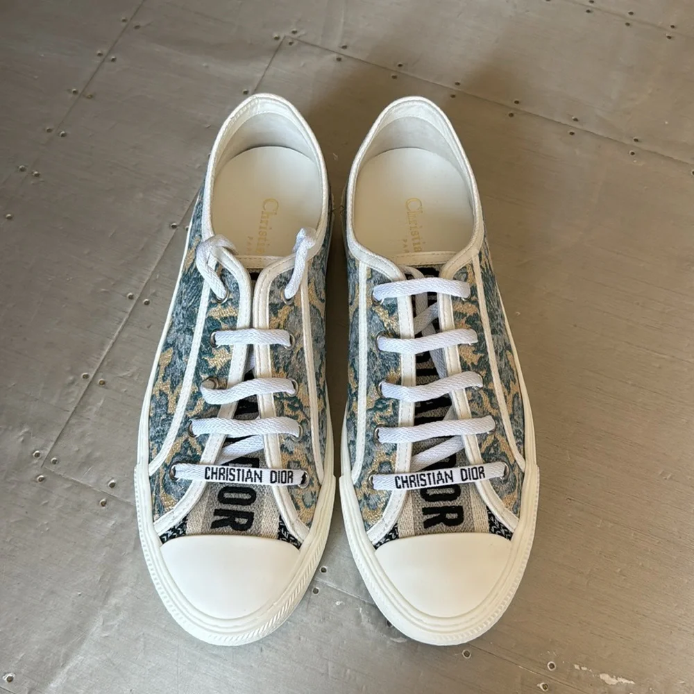 Christian Dior walk’n’Dior sneaker trainer flat blue canard gold metallic sz 39